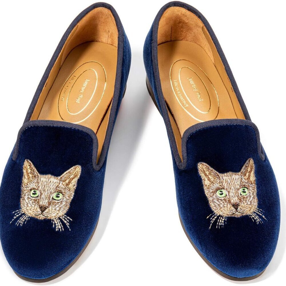 Women's Velvet Loafer Flats Embroidery Rubber Sole Slip-On Casual Dress - Picture 8 of 8